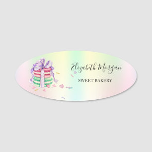 Etiqueta De Nome Macarons Holographic Sweets Bakery