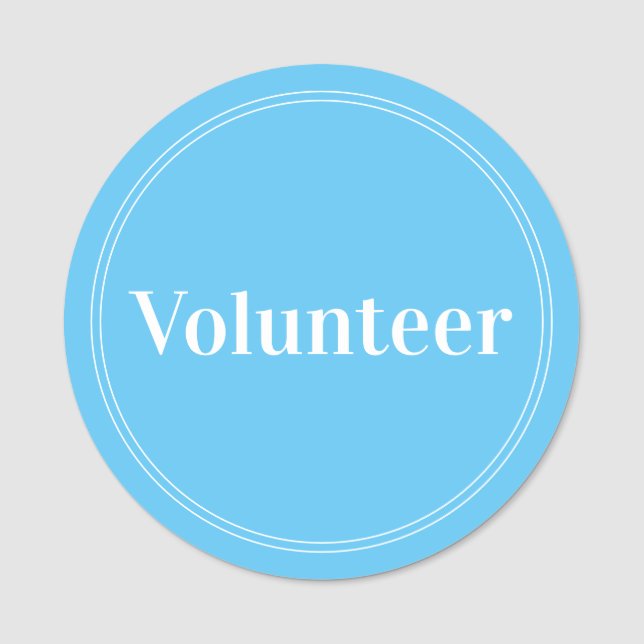 Etiqueta De Nome Magnética do Voluntário Azul do Céu Elegante (Frente)
