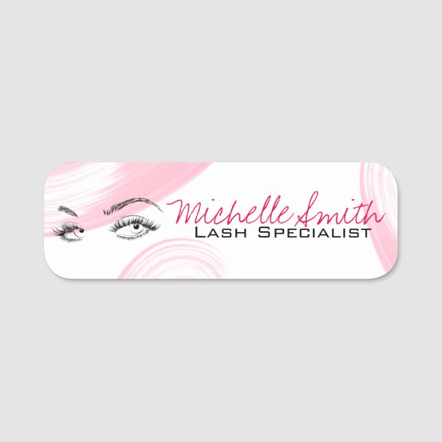Etiqueta De Nome Makeup Artist Lash Extensions Lashes Brows Rosa (Frente)