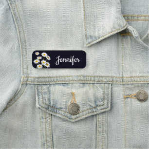 Etiqueta De Nome Margaridas Amarelas e Brancas em Preto