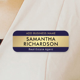 Etiqueta De Nome Marinho Chic Moderno e Dourado Negócios do Office
