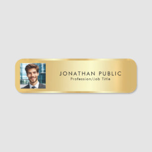 Etiqueta De Nome Metálico Dourado Faux Parece Moderno Elegante Simp