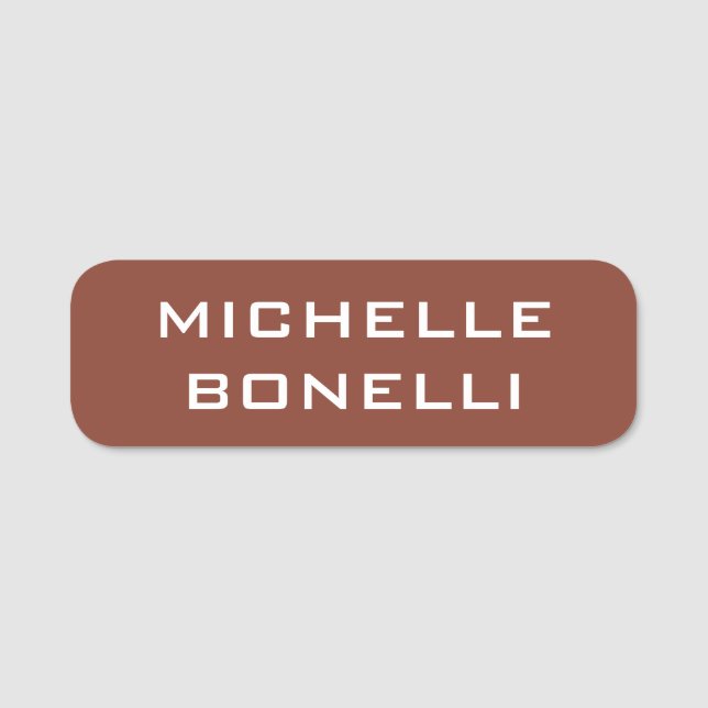 Etiqueta De Nome Minimalist Plain Modern Brown (Frente)