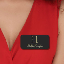 Etiqueta De Nome Mínimo Clássico Elegante Preto Dourado Monograma