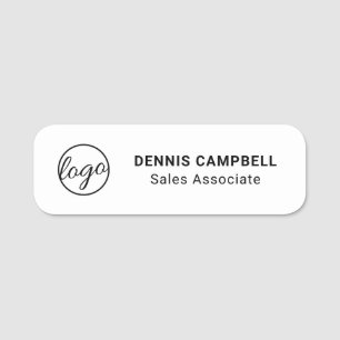 Etiqueta De Nome Mínimo Simples de Logotipo Preto e Branco
