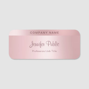 Etiqueta De Nome Modelo de Script de Mão Elegante Dourado Rosa