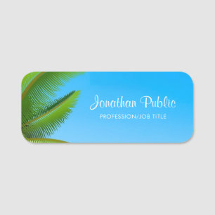 Etiqueta De Nome Modelo de Texto de Script Manuscrito Palms Azul Sk