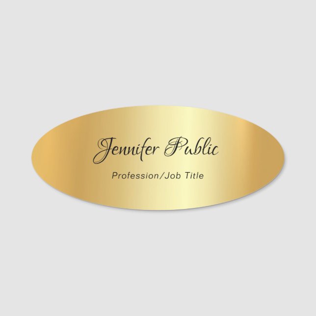 Etiqueta De Nome Modelo Dourado Elegante Moderno de Script Manuscri (Frente)