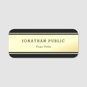 Etiqueta De Nome Modelo Elegante Preto E Dourado Personalizado
