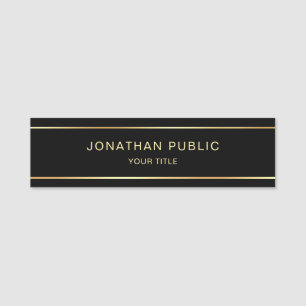 Etiqueta De Nome Modelo preto e Dourado elegante