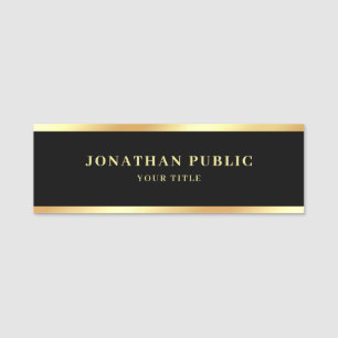 Etiqueta De Nome Modelo preto e Dourado Elegante profissional
