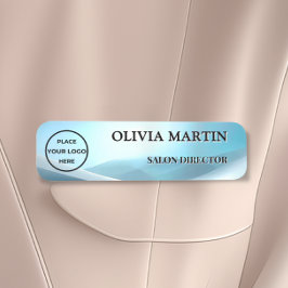 Etiqueta De Nome Modern Blue Wave Magnetic Name Badge Custom