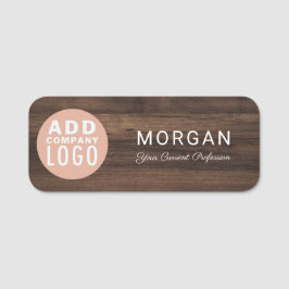 Etiqueta De Nome Modern Business Logo Rustic Wood Look Employees