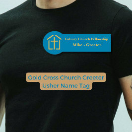 Etiqueta De Nome Modern Church Greeter Usher Gold Cross Name Tag