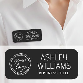 Etiqueta De Nome Modern Custom Business Logo Company Employee Black
