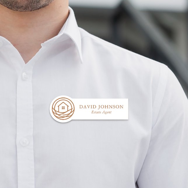 Etiqueta De Nome Modern Professional Warm Real Estate Agent (Modern Professional Warm Real Estate Agent Name Tag)