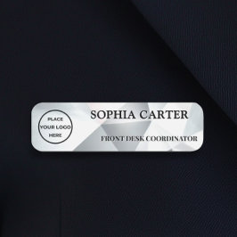 Etiqueta De Nome Modern Silver Geometric Name Badge Custom