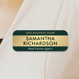 Etiqueta De Nome Moderno Emerald Green e Dourada empresa de chic pa