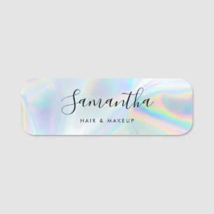 Etiqueta De Nome Moderno Script Makeup Beautician Holographic