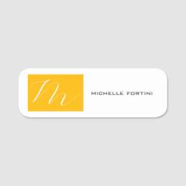 Etiqueta De Nome Monograma Atrativo Amarelo Branco Moderno Plana