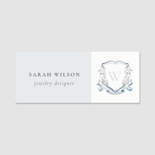 Etiqueta De Nome Monograma de Crest Crest de Flores Selvagem Azul P