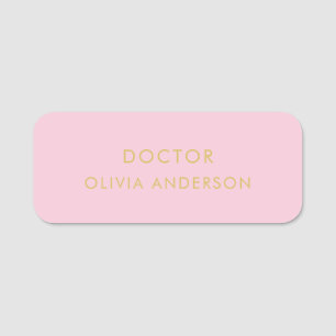 Etiqueta De Nome Monograma Dourado Cor-de-rosa Minimalista