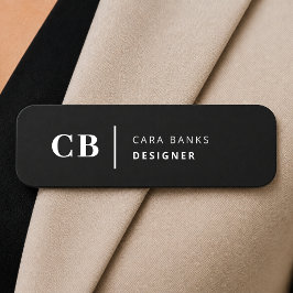 Etiqueta De Nome Monograma Moderno Preto e Branco Elegante e Atual