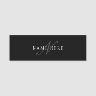 Etiqueta De Nome Monograma Personalizável Elegante Preto Cinza Br
