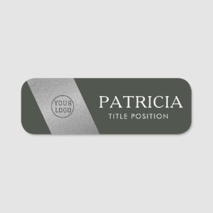 Etiqueta De Nome Moss Dark Green & Luxury Glitter Silver: Seu Logot