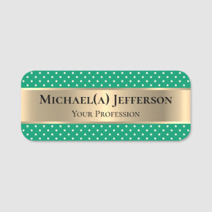 Etiqueta De Nome Na moda Jade Green E Bolinhas: Luxo Chic Dourado