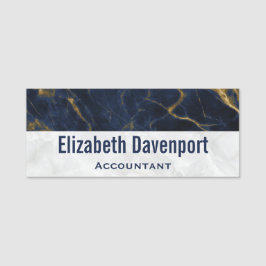 Etiqueta De Nome Na moda marinho Azul e Dourado Marble Moderno