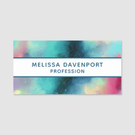 Etiqueta De Nome Nebulosa do Espaço Verde Moderno e Vermelho