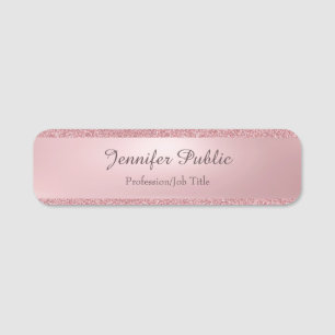 Etiqueta De Nome Nome de Script Elegante de Glitter Dourado do Rosa