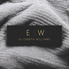 Etiqueta De Nome Nome do Monograma Dourado Minimalista Negro Clássi