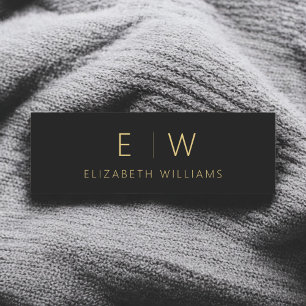 Etiqueta De Nome Nome do Monograma Dourado Minimalista Negro Clássi