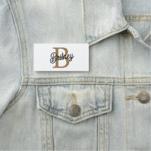 Etiqueta De Nome Nome do Monograma Elegante Moderno Script Dourado