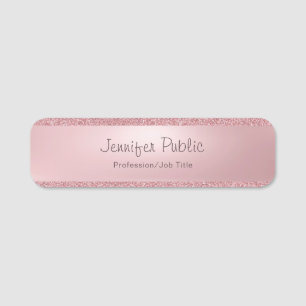 Etiqueta De Nome Nome do Script Elegante de Glitter Dourado do Rosa