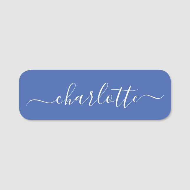 Etiqueta De Nome Nome Moderno de Script Elegante - Azul Personaliza (Frente)