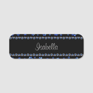 Etiqueta De Nome Nome personalizado, patas de cão com brilho azul