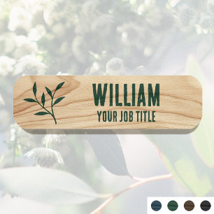 Etiqueta De Nome Nome Rustic do Funcionário Woodgrain Green ID do F