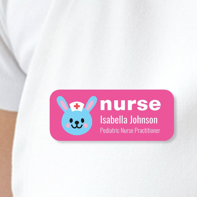 Etiqueta De Nome Nurse Custom Name Cute Rabbit Pink (Criador carregado)
