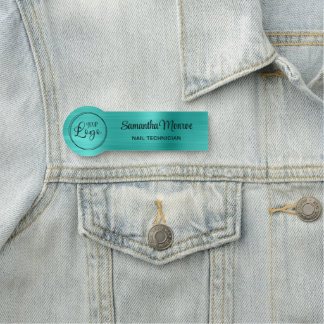 Etiqueta De Nome O logotipo da sua empresa aqui Turquesa Blue Ombro