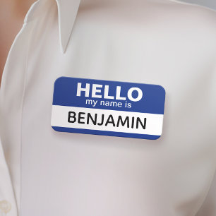 Etiqueta De Nome Olá, meu nome é - Azul - Funcionário Personalizado