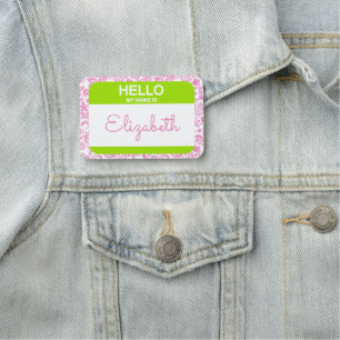 Etiqueta De Nome Olá Meu Nome É Pink White Green Business