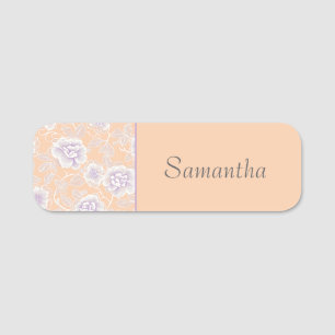 Etiqueta De Nome Padrão Floral com cor de pêssego e Lavanda