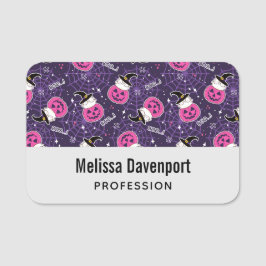 Etiqueta De Nome Padrões de Halloween para gatos e abóboras lindos