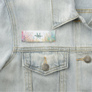 Etiqueta De Nome Pássaros em Aquarela de Primavera Monograma Floral