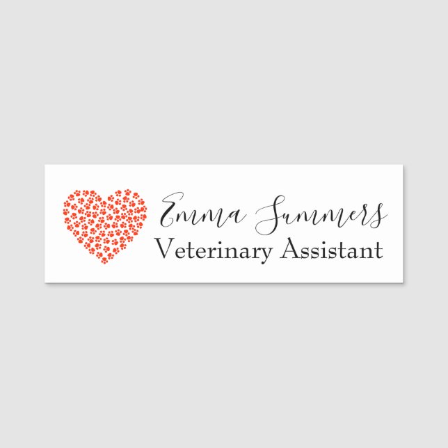 Etiqueta De Nome Paw Heart Veterinary Business Vet Assistance (Frente)