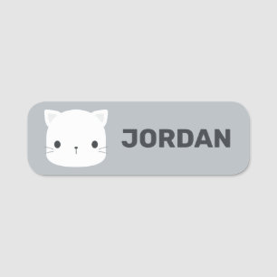 Etiqueta De Nome Pequeno Gato Bonito com Nome Personalizado