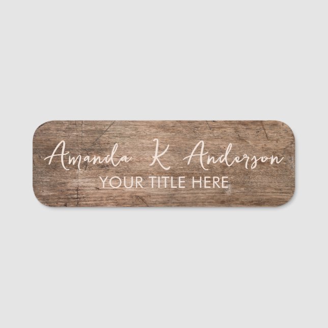 Etiqueta De Nome Personalizado de Madeira Rústica  (Frente)